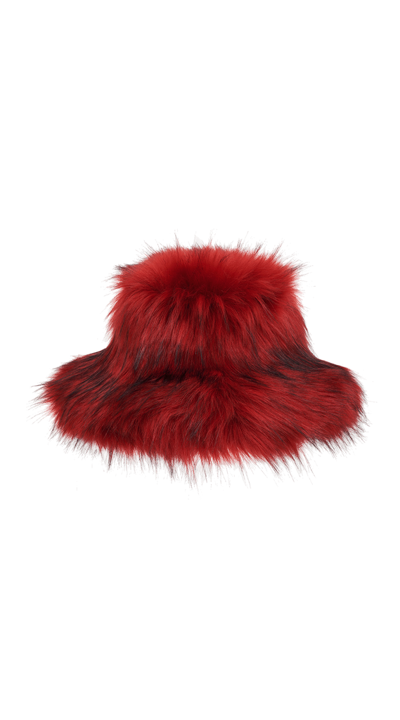 Red fluffy online bucket hat