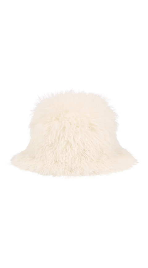 Fluffy white bucket hat sales